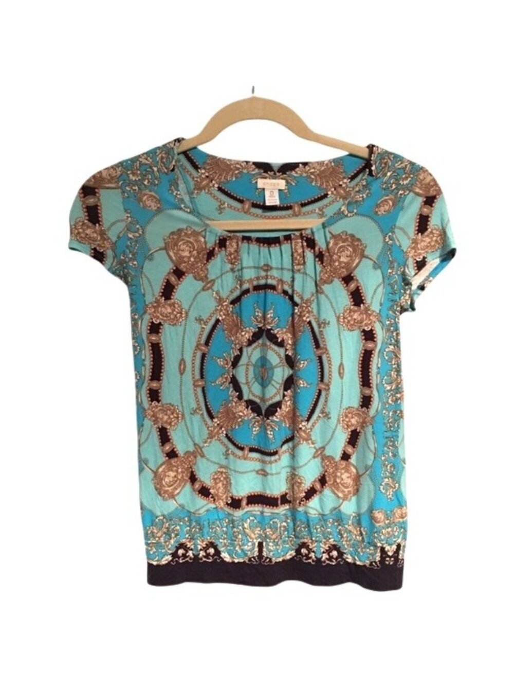 Chico’s Womens Blouse/Top Blue/Orange/Multi Print Size 0